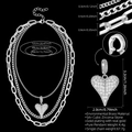 Détails du collier argenté à trois couches avec pendentif cœur et mesures précises - Argent (Pendentif Cœur)