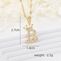 Gold crown initial B necklace with cubic zirconia pave pendant measuring 2.7cm tall - Gold B
