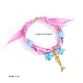 Fußkettchen aus rosa Seidenstoff mit blauen Seestern-Anhängern und goldenem Fischschwanz - Rosa bedruckter Stoff mit Seestern-Fischschwanz-Anhänger (A25727)