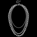 Collier triple chaîne argentée avec maillons ovales, style Cubain et fermoir réglable - Triple Chaîne Argentée