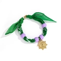 Green paisley fabric anklet with purple beads and gold-tone eagle pendant - Green Paisley Fabric with Eagle Charm (A25729)