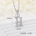 Detail of Letter H necklace pendant with crown design and zircon pavé dimensions - Silver H