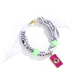 Bohemian paisley scarf anklet with light green beads and purple evil eye pendant - White Black Pattern Fabric with Evil Eye Charm (A25731)
