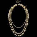 Dreilagiges goldenes Halsketten-Set mit Büroklammer-, Panzer- und Ankerkette in Goldoptik - Gold Dreischichtige Kette