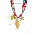 Floral silk scarf necklace with clover, seashell, and starfish charms, adjustable length - Floral Print with Conch Starfish Pendant (N25732)