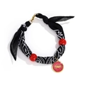 Black and white floral fabric anklet with red beads and golden crab charm pendant - Black White Paisley Fabric with Crab Charm (A25734)