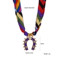 Ethnic horseshoe evil eye necklace in purple enamel with colorful woven cord strap - Geometric Pattern with Purple Horseshoe Evil Eye Pendant (N25734)