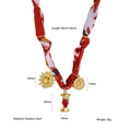 Ocean-style stainless steel silk scarf necklace with red floral print and gold pendants - Red Floral with Sunflower Fruit Pendant (N25736)