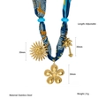 Dopamine silk scarf necklace with stainless steel sun, flower and palm tree charms - Blue Orange Pattern with Sun Coconut Tree Pendant (N25737)