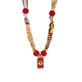 Ethnic style silk scarf necklace with red beads and evil eye enamel pendant - Retro Print with Red Evil Eye Plate Pendant (N25738)