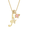 Golden 26 letters necklace with letter A pendant and pink heart saturn charm jewelry - Letter A / Gold
