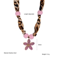 Leopard print silk scarf necklace with lavender flower pendant and pink beads decoration - Leopard Print with Purple Five-Petal Flower Pendant (N25741)