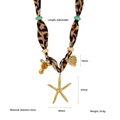 Leopard print scarf necklace with golden stainless steel starfish and heart charms - Leopard Print with Starfish Heart Sun Pendant (N25742)