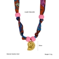 Adjustable colorful floral silk scarf necklace with golden stainless steel snail pendant - Multicolor Print with Gold Snail Seashell Pendant (N25743)