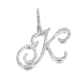 Silver cursive letter K pendant with micro-paved cubic zirconia in hip hop style - K (Silver)