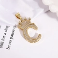 Golden crown initial C necklace pendant with white zircon pavé on silk background - Gold Letter C Pendant Only (Without Chain)