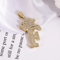 Gold plated letter F pendant with crown motif and sparkling cubic zirconia stones - Gold Letter F Pendant Only (Without Chain)
