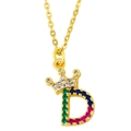 Macro detail of golden D-letter pendant with crown and multicolored zircon stones - Letter D / Pendant Only (Without Chain)