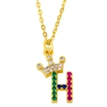 Detailansicht Goldene Krone Buchstabe H Anhänger mit bunten Zirkonia Steinen - Buchstabe H