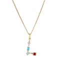 Gold letter L pendant necklace with multi-color zircon stones and fine cable chain - L
