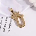 Golden crown letter U pendant with sparkling zircon inlay for women's hip hop jewelry - Gold Letter U Pendant Only (Without Chain)