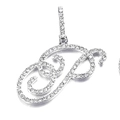 Sparkling silver cursive letter P pendant with micro-pave white zircon crystals - P (Silver)