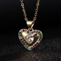 Collana con ciondolo a cuore placcata in oro e pietre di zircone colorate - D (Ciondolo Singolo)