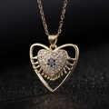 Collana con pendente a doppio cuore in oro con motivo floreale di gemme blu lucide - H (Ciondolo Singolo)