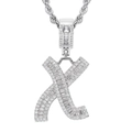 Dettaglio del ciondolo hip hop lettera X argento con zirconi cubici scintillanti - Lettera X / un solo ciondolo, senza catena / Argento