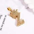 Gold plated crown letter Z pendant necklace with sparkling cubic zirconia inlay - Gold Letter Z Pendant Only (Without Chain)