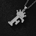 Silver finish initial F necklace with crown detail and zircon stones on a link chain - Silver Letter F Pendant Only (Without Chain)