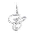 Silver-toned cursive alphabet pendant necklace with micro-pave cubic zirconia stones - C (Silver)