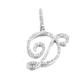 Silver micro-paved zircon cursive letter D pendant for hip hop style necklaces - D (Silver)