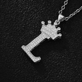 Silver crown letter L pendant necklace with cubic zirconia paving in hip hop style - Silver Letter L Pendant Only (Without Chain)