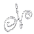 Silver cursive N initial pendant necklace with micro-pave white zircon inlay - N (Silver)