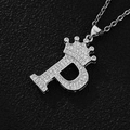 Silver tone letter P pendant necklace with crown design and shimmering cubic zirconia inlay - Silver Letter P Pendant Only (Without Chain)