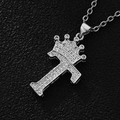 Hip hop style silver T-letter pendant with crown design and zircon micro-paving necklace - Silver Letter T Pendant Only (Without Chain)