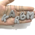 Silver chunky alphabet necklaces with full diamond pavé balloon letter pendants K A R B M - Letter A / Silver Large Letter + Square Pearl Chain