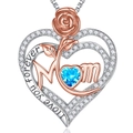 Elegante zilveren hartketting met roségouden bloem en blauwe steen voor mama - Blauw