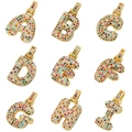 Colorful iced out bubble letter pendants A-I with micro paved multi-color zircon stones - Letter A / Gold