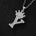 Silver crown letter Y pendant necklace with sparkling cubic zirconia on black background - Silver Letter Y Pendant Only (Without Chain)
