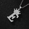 Silver crown letter E necklace with zircon pavé setting on a classic link chain - Silver Letter E Pendant Only (Without Chain)