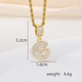 Macro shot of gold-plated letter G pendant with cubic zirconia and exact dimensions - G Style - Gold (Pendant And Rope Chain)