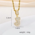 Macro shot of gold letter J pendant with zircon stones and rope chain dimensions - J Style - Gold (Pendant And Rope Chain)