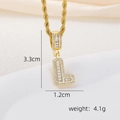 Detail of 18k gold plated letter L pendant with dimensions 3.3cm by 1.2cm and zircons - L Style - Gold (Pendant And Rope Chain)