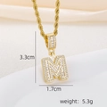 Detail showing dimension and weight of cubic zirconia letter M pendant with gold rope chain - M Style - Gold (Pendant And Rope Chain)