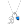 Halskette mit Buchstabe B und blauem Herz-Zirkonia-Anhänger an silberner Box-Kette - Stil B (Mit Anhänger Und Kette)
