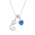 Silberne Halskette mit Buchstabe E und herzförmigem blauem Edelstein mit Zirkonia - Stil E (Mit Anhänger Und Kette)