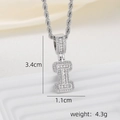 Detailed size view of silver letter I pendant with baguette and round zircons - I Style - Silver (Pendant And Rope Chain)