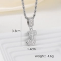 Detail view of J letter pendant with zircon stones showing dimensions 3.3cm and 1.4cm - J Style - Silver (Pendant And Rope Chain)